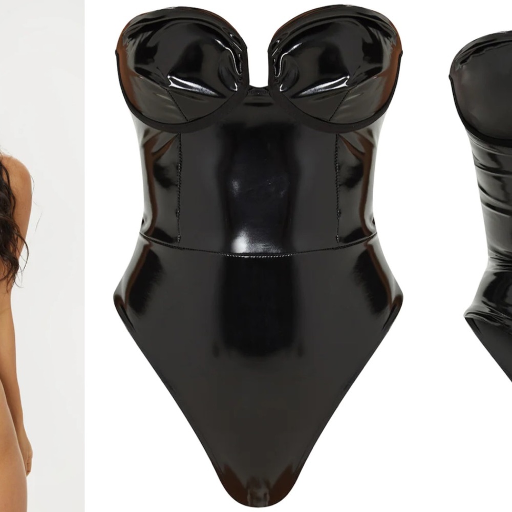 Pretty Little Thing Black Vinyl Cup Detail Bodysuit